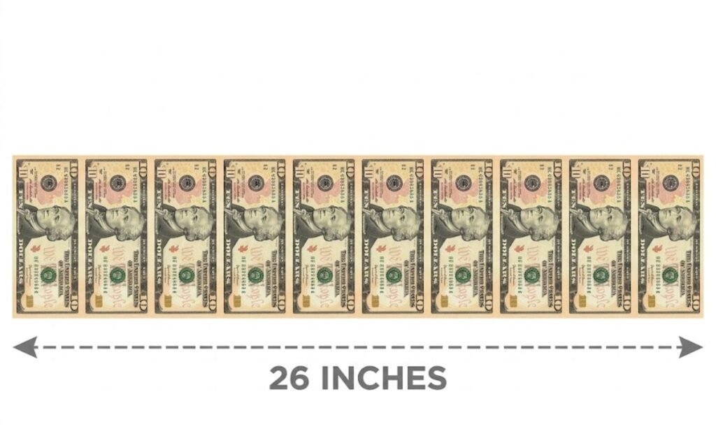 Ten Dollar Bills Aligned by Width