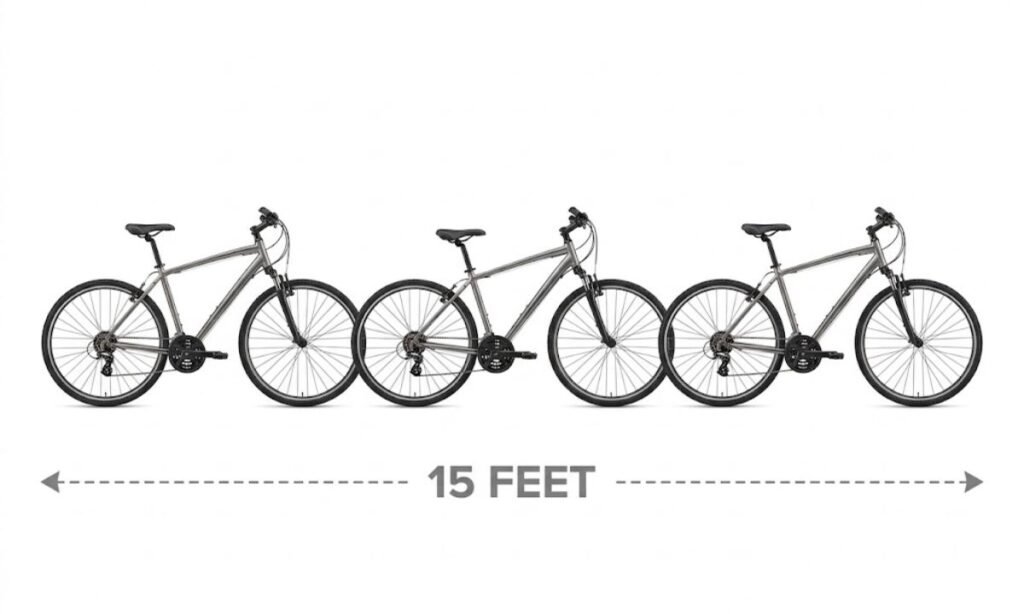 Three Adult Bicycles Parked End-to-End