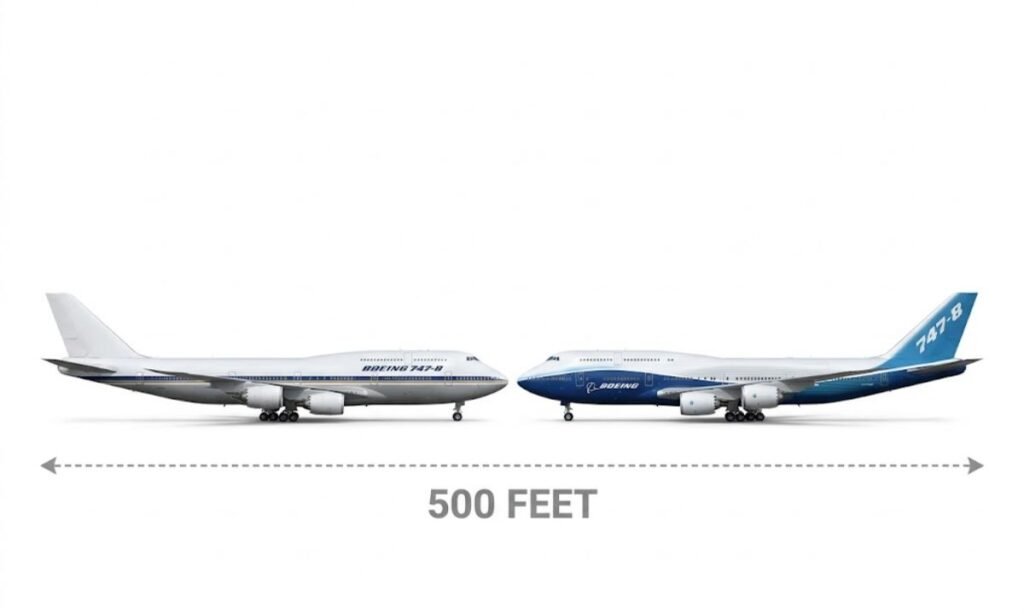 Two Boeing 747-8s Parked Nose to Tail